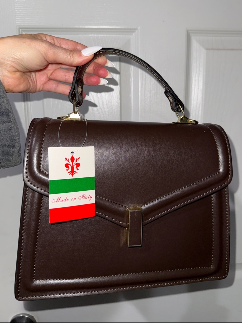 Structured Brown Italian Leather Top-Handle Satchel